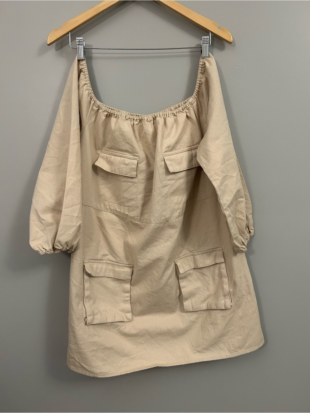 ASOS Belted Utility Shirt Dress in Cream Size 12